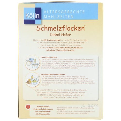 Getreidebrei Kölln Schmelzflocken Dinkel-Hafer Bio, 6 x 225 g