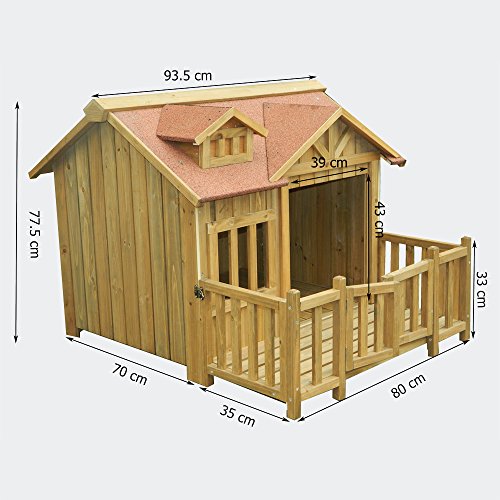 Hundehütte Wiltec Luxus XL Hundehaus Holz Balkon Garten