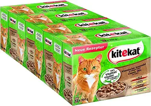 Katzenfutter Kitekat Nassfutter Klassische Auswahl in Sauce, 48x