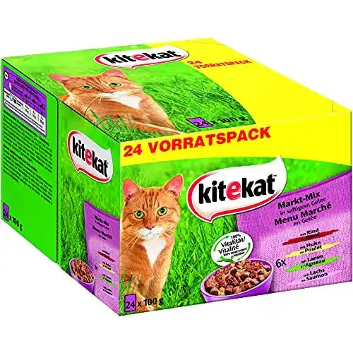 Katzenfutter Kitekat Nassfutter Markt Mix in Gelee, 2 x 24 x 100g