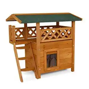 Katzenhaus lionto by dibea Lodge Holz mit Terrasse und Treppe