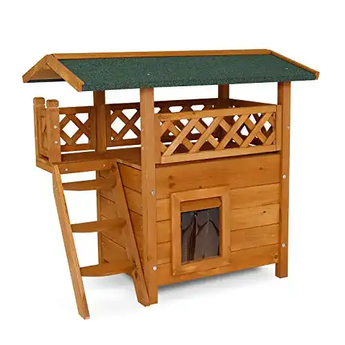 Katzenhaus lionto by dibea Lodge Holz mit Terrasse und Treppe