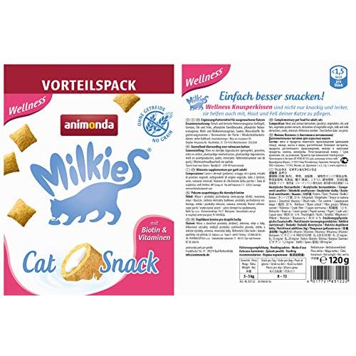 Katzenleckerlies animonda Milkies Wellness, getreidefrei, 6 x 120 g