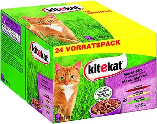 Katzennassfutter Kitekat Markt Mix in Gelee, 48 Portionsbeutel