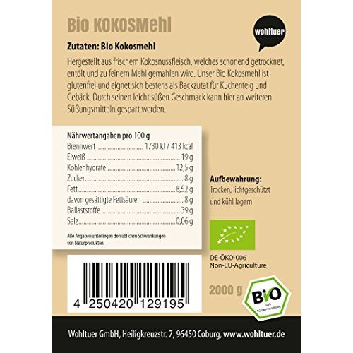 Kokosmehl Wohltuer Bio | Bio Kokos Mehl | Glutenfrei (2000g)