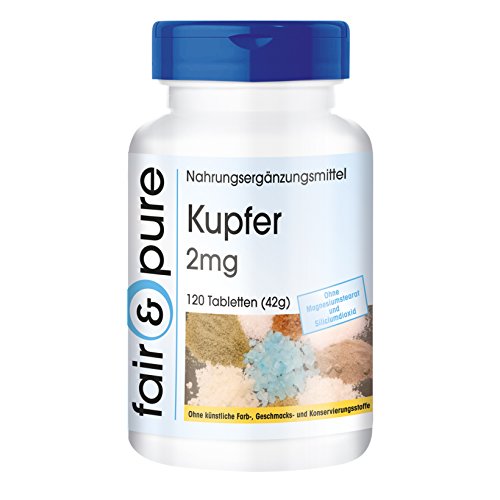 Kupfer-Tabletten Fair & Pure Kupfer 2mg, Kupferbisglycinat, 120