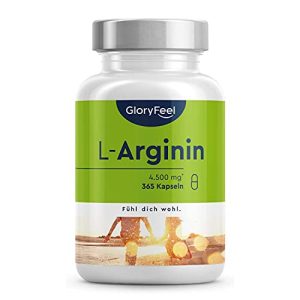 L-Arginin gloryfeel, 365 vegane Kapseln, 4500mg pflanzliches HCL