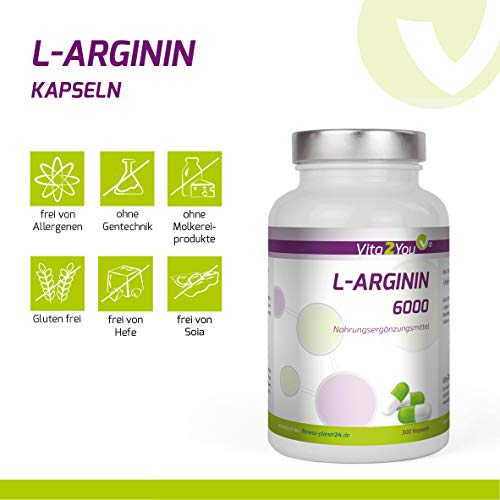 L-Arginin Vita2You 6000, 300 Kapseln, 1000mg Arginin pro Kapsel