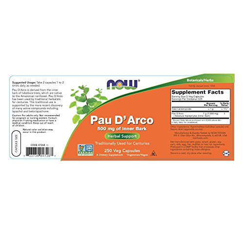 Lapacho-Kapseln Now Foods Pau D’ Arco, 500 mg, 250 Capsules