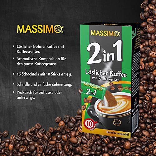 Löslicher Kaffee MASSIMO 2in1 Kaffee mit Kaffeeweißer, 160 Sticks