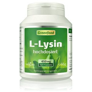 Lysin Greenfood L-, 450 mg, hochdosiert, 120 Kapseln, vegan