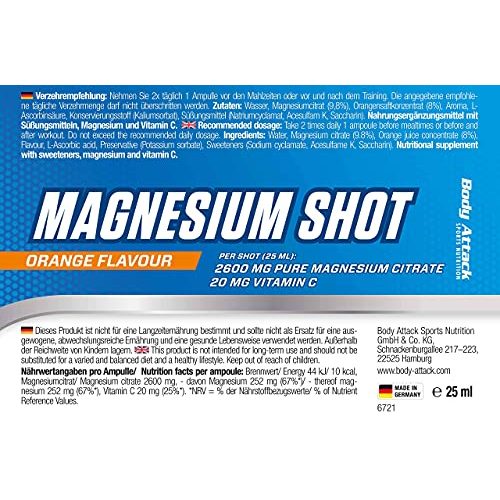 Magnesium-Ampullen Body Attack Sports Nutrition, 20 x 25ml