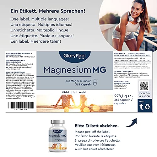 Magnesium hochdosiert gloryfeel Magnesium, 365 Kapseln