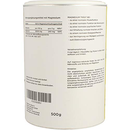 Magnesiumcitrat-Pulver ingenious nature ® 500g ohne Zusätze