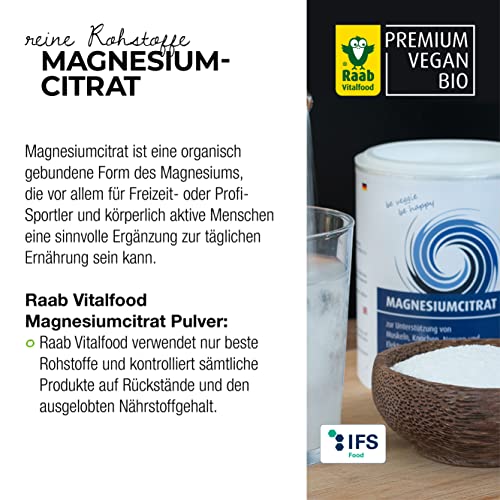 Magnesiumcitrat-Pulver Raab Vitalfood, 340g, Vegan, laborgeprüft