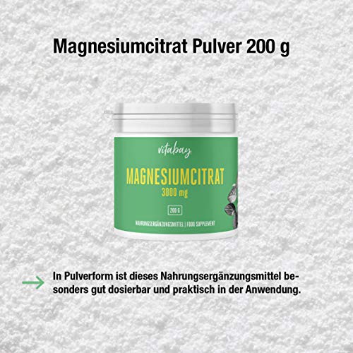 Magnesiumcitrat vitabay 3000 mg, 200 g Pulver, Vegan