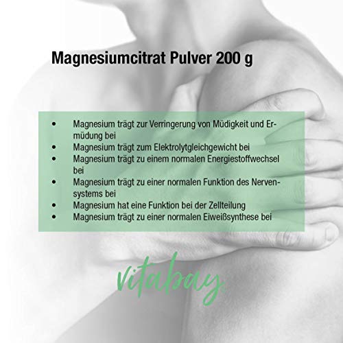 Magnesiumcitrat vitabay 3000 mg, 200 g Pulver, Vegan