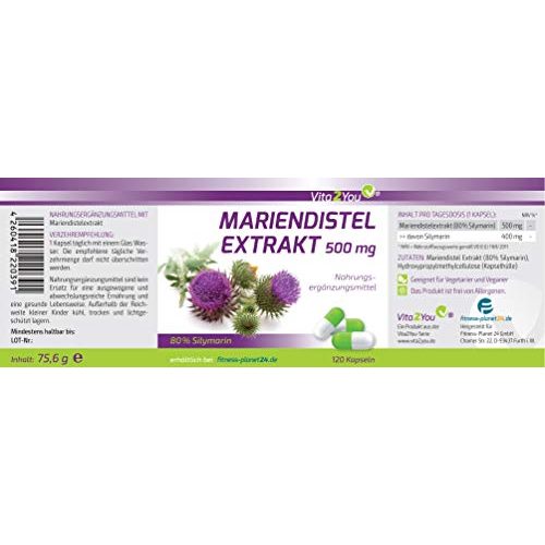 Mariendistel-Kapseln Vita2You Mariendistel Extrakt, 500mg/Kapsel