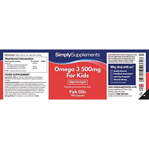 Omega-3 für Kinder Simply Supplements, 500mg, 360 Kapseln