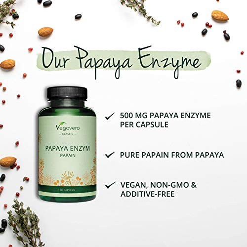 Papain Vegavero PAPAYA Enzym ® HOCHDOSIERT, 120 Kapseln