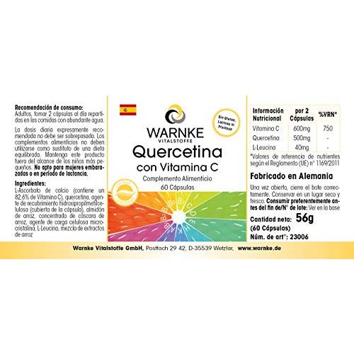 Quercetin WARNKE VITALSTOFFE mit Vitamin C, 60 Kapseln