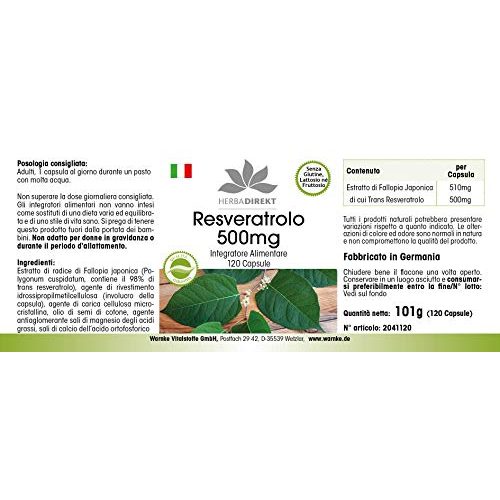 Resveratrol-Kapseln herba direct Resveratrol 500mg, 120 Kapseln