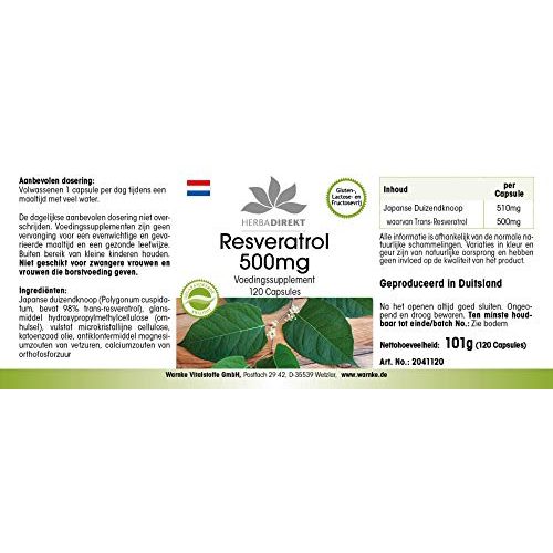 Resveratrol-Kapseln herba direct Resveratrol 500mg, 120 Kapseln