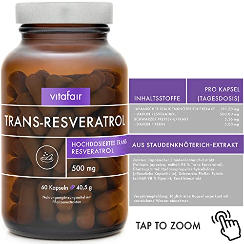 Resveratrol-Kapseln VITAFAIR Trans-Resveratrol 500mg, 60 Kapseln