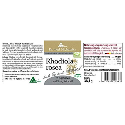 Rosenwurz Biotikon Rhodiola rosea, 60 vegane Kapseln
