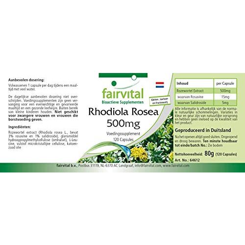 Rosenwurz fairvital Rhodiola Rosea Kapseln 500mg, 120 Kapseln