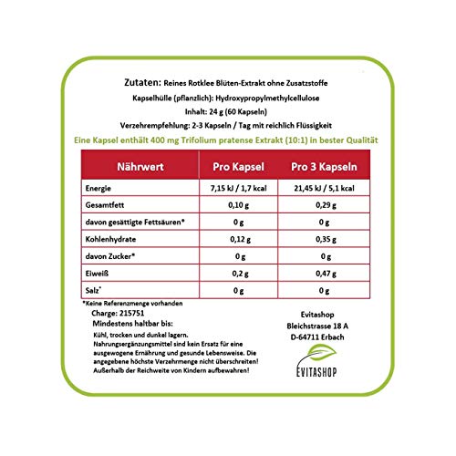 Rotklee-Kapseln EVITASHOP Rotklee Extrakt Kapseln, 60 x 400 mg