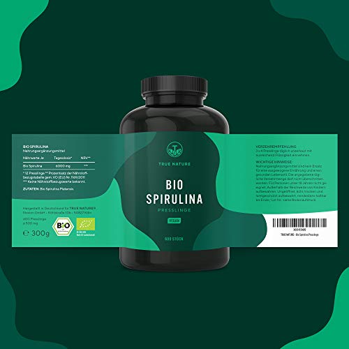 Spirulina TRUE NATURE Bio Presslinge, 600 Tabletten (500mg)