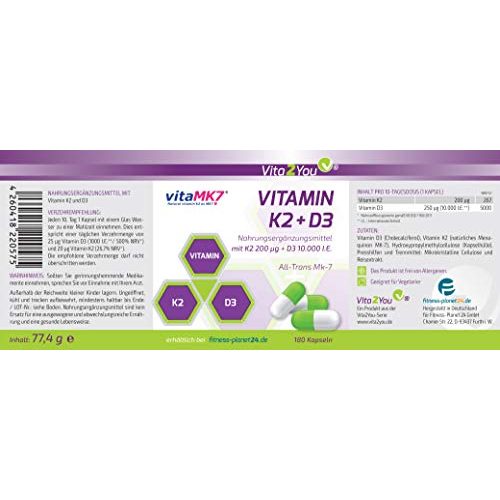 Vitamin-D3-K2 Vita2You Vitamin D3 + K2-180 Kapseln