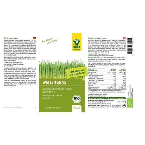 Weizengraspulver Raab Vitalfood Bio Weizengras-Pulver, 140 g