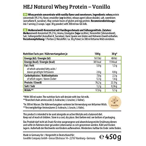 Whey-Protein (Vanille) HEJ NATURAL WHEY PROTEIN Vanilla, 450g
