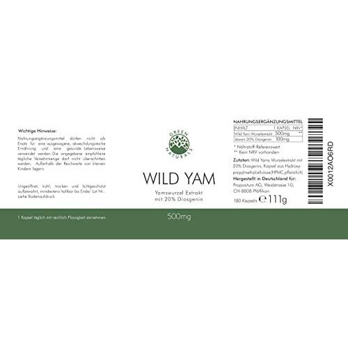 Yamswurzel-Kapseln GREEN NATURALS, 180 Kapseln á 500mg