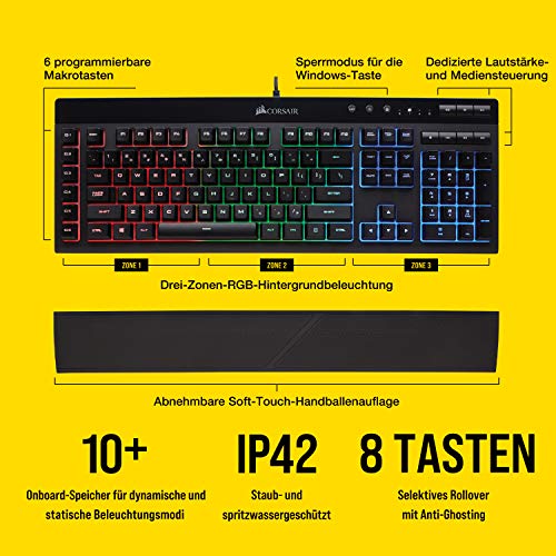 Beleuchtete Tastatur Corsair K55 Gaming Tastatur, Multi-Color