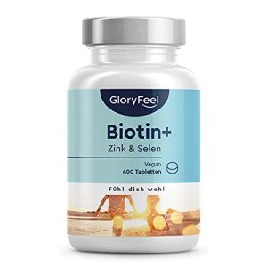 Biotin gloryfeel + Zink + Selen, 400 vegane Tabletten (13 Monate)