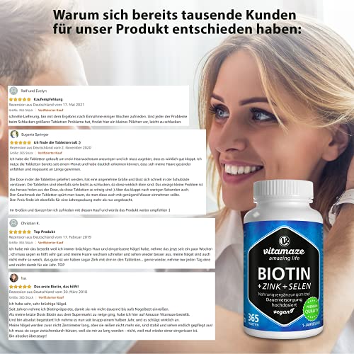 Biotin Vitamaze – amazing life hochdosiert 10.000 mcg, 365 Tabl.