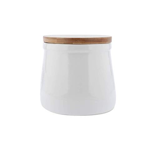 Brotkasten (Keramik) KHG, Weiß Oval mit lockerem Holzdeckel
