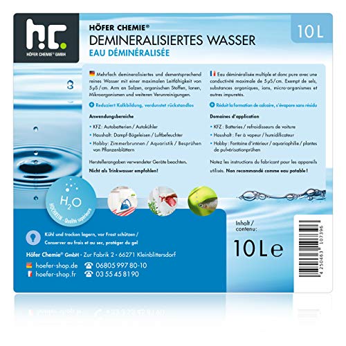 Bügelwasser Höfer Chemie 1 x 10 L Demineralisiertes Wasser