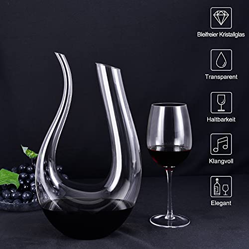 Dekanter ADMY Wein, 1.5L U-Form Weinkaraffe Set, Kristallglas