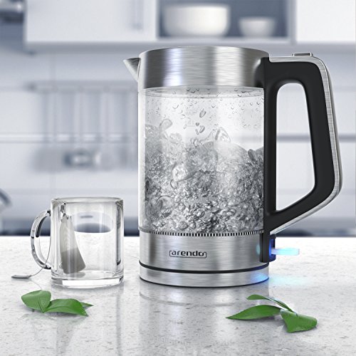 Design-Wasserkocher Arendo, Glas Wasserkocher Edelstahl, 1,7 L