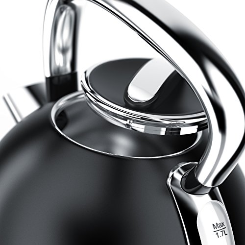 Design-Wasserkocher Arendo, Retro Edelstahl Teekessel, 1.7 Liter