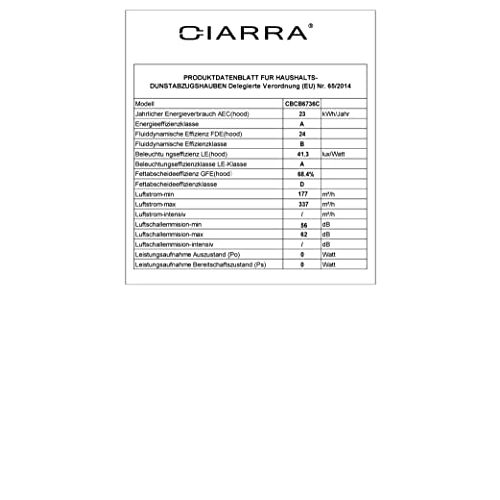 Dunstabzugshaube CIARRA CBCB6736C Energieeffizienz A