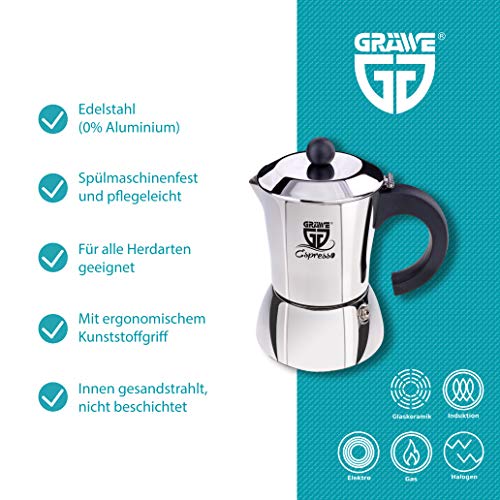 Espressokocher-Induktion GRÄWE, aus Edelstahl für 4 Tassen