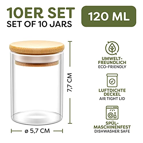 Gewürzgläser Praknu Set, 10 Glas Dosen mit 10 Etiketten, 120ml