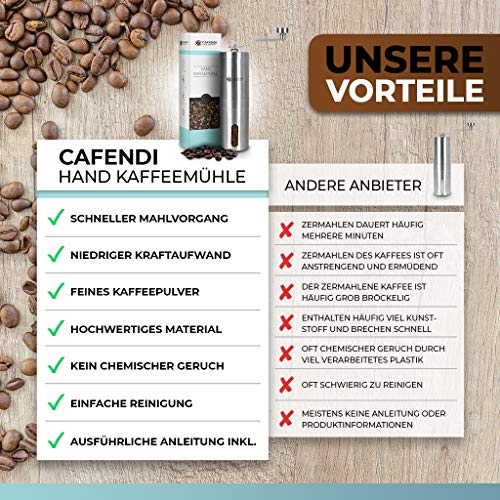 Hand-Kaffeemühle Cafendi Kaﬀeemühle Manuell, Edelstahl