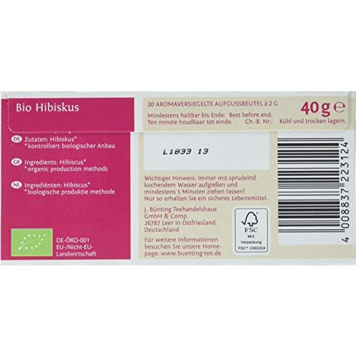 Hibiskustee Bünting Tee Bio Hibiskus, 12er Pack (12 x 40 g)