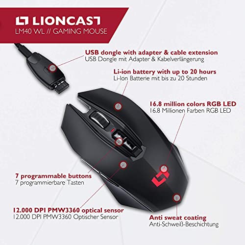 Kabellose-Gaming-Maus Lioncast LM40 WL optisch, Wireless